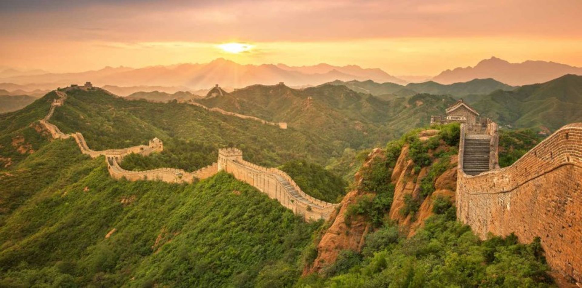 Wall of China in the lush mountainous areas