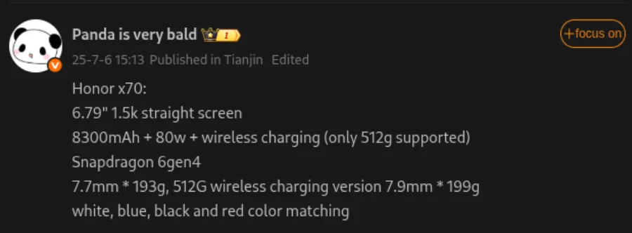 Disclose Honor X70 Information