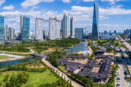 Rivers and tall towers in the city of Sungdo South Korea