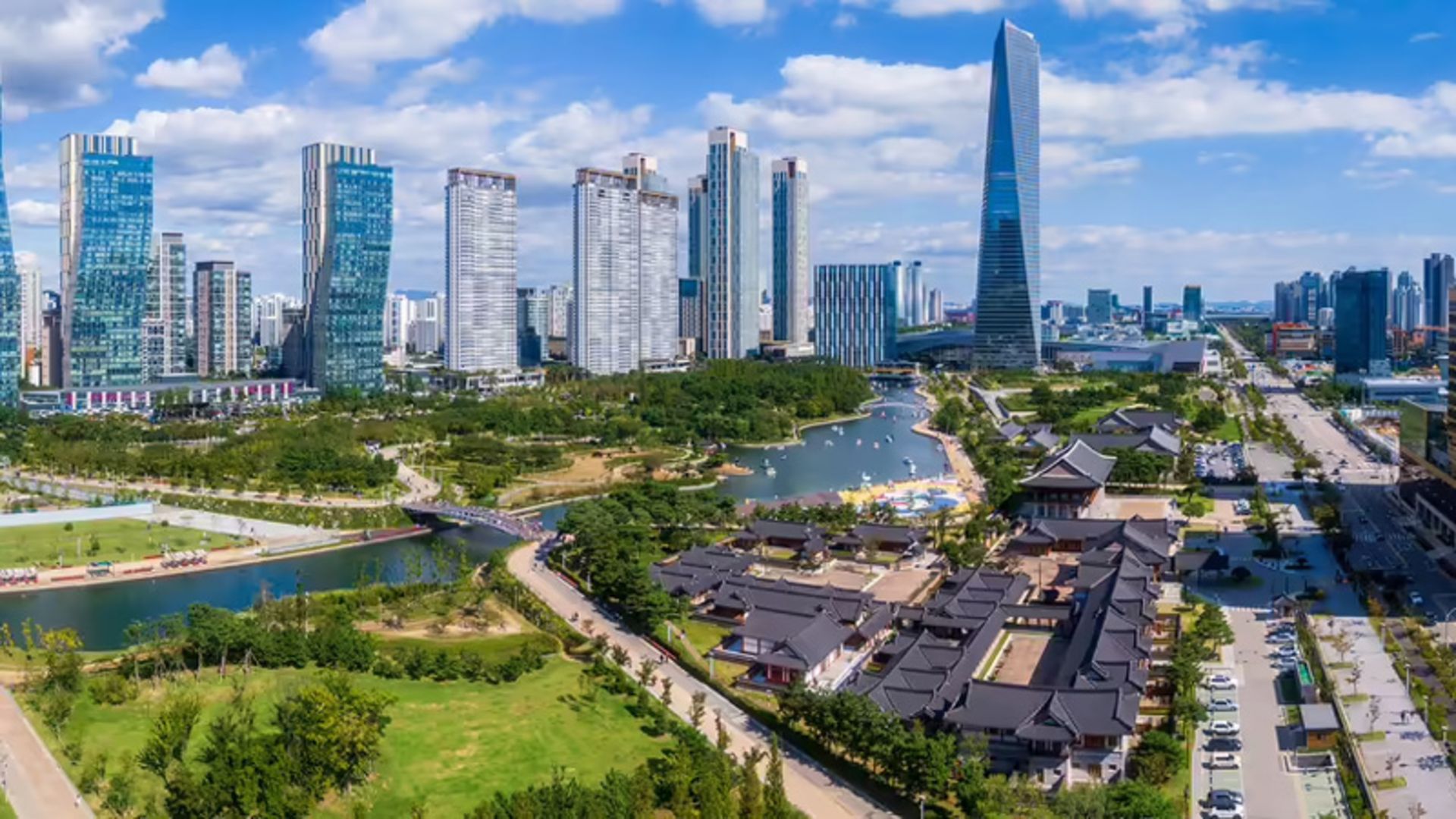 Rivers and tall towers in the city of Sungdo South Korea