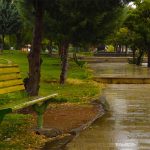 Yasuj Beach Park bench in the rain