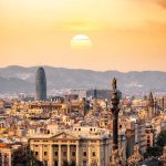 The prospect of Barcelona's city architecture at sunset