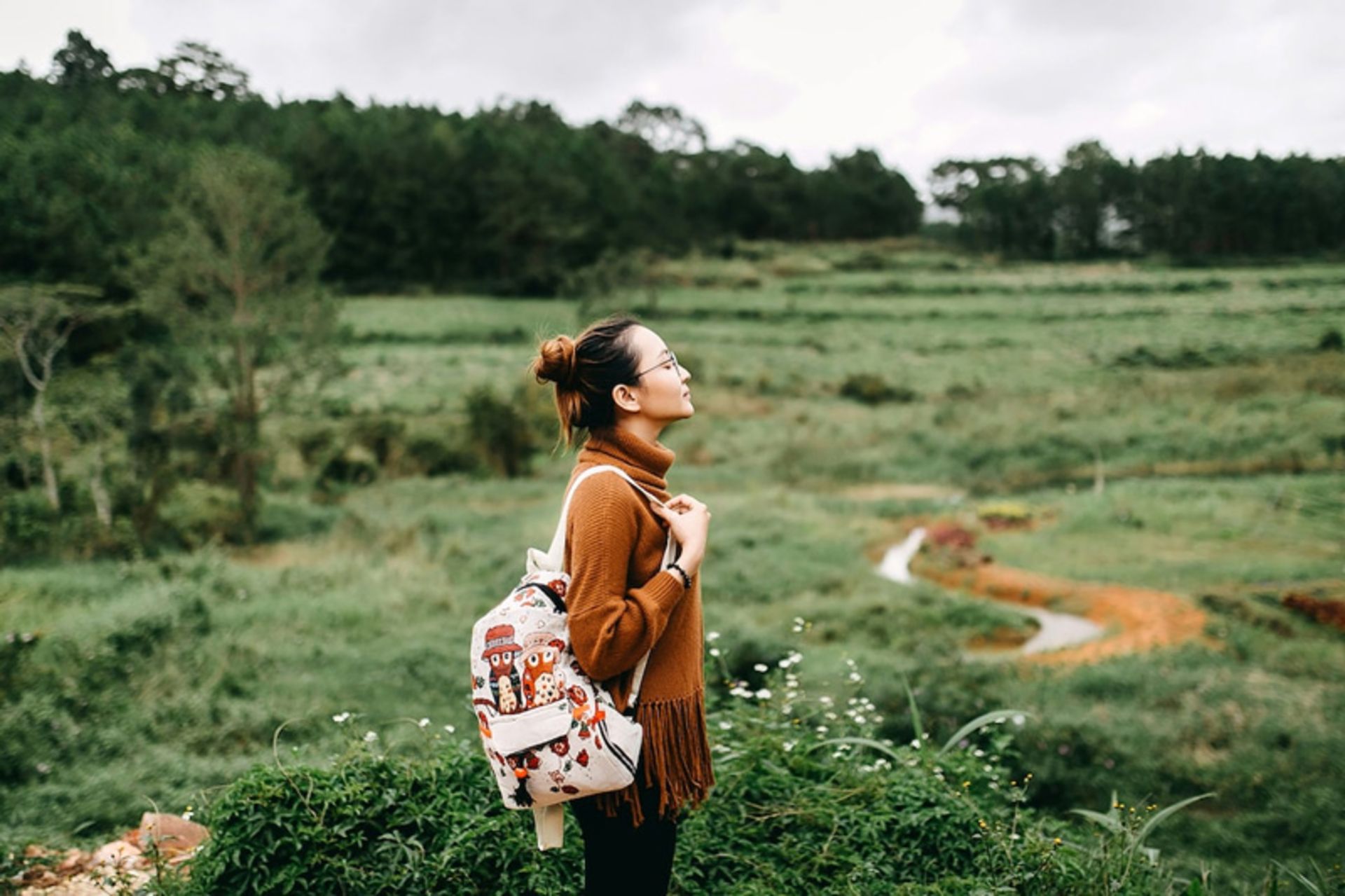 Asian tourist is enjoying nature