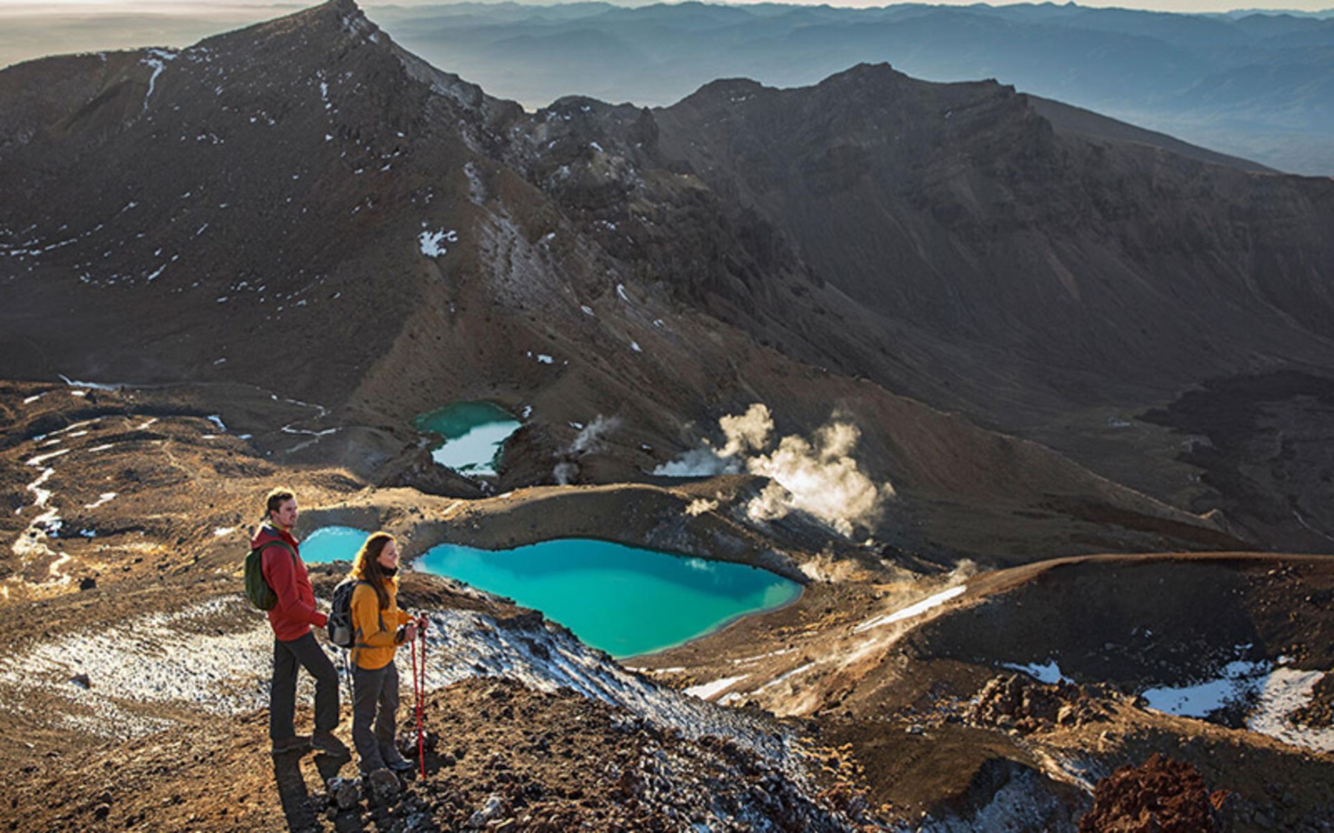 Tourists by the lake at Tangariro National Park