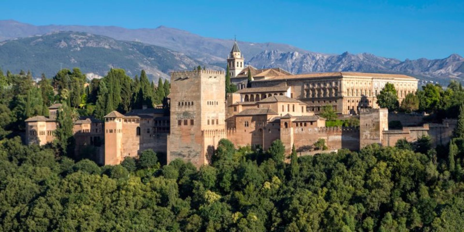 Al -Hamra Palace in the Blue Day and Sky