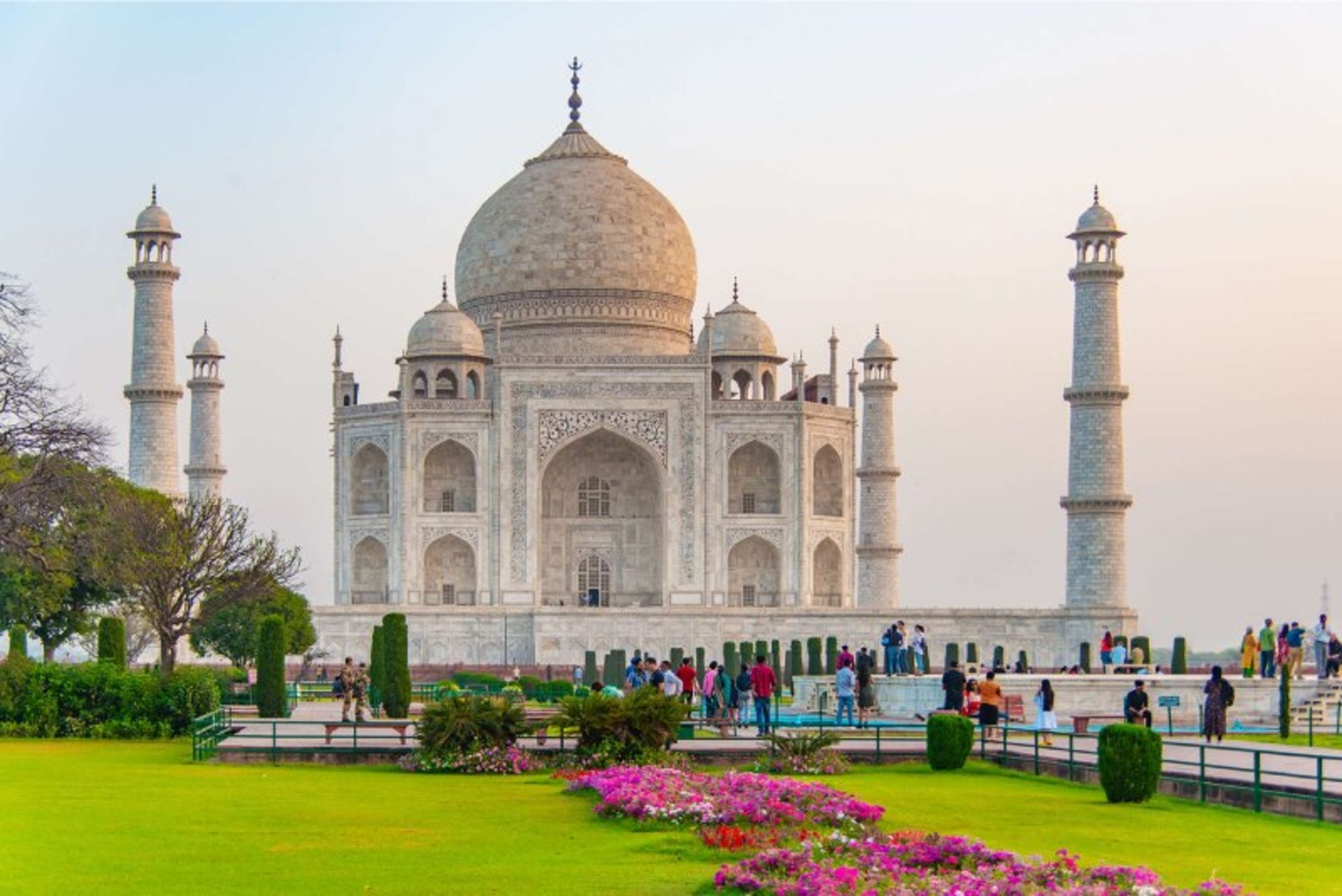 Indian crown, green space and flowers and visitors