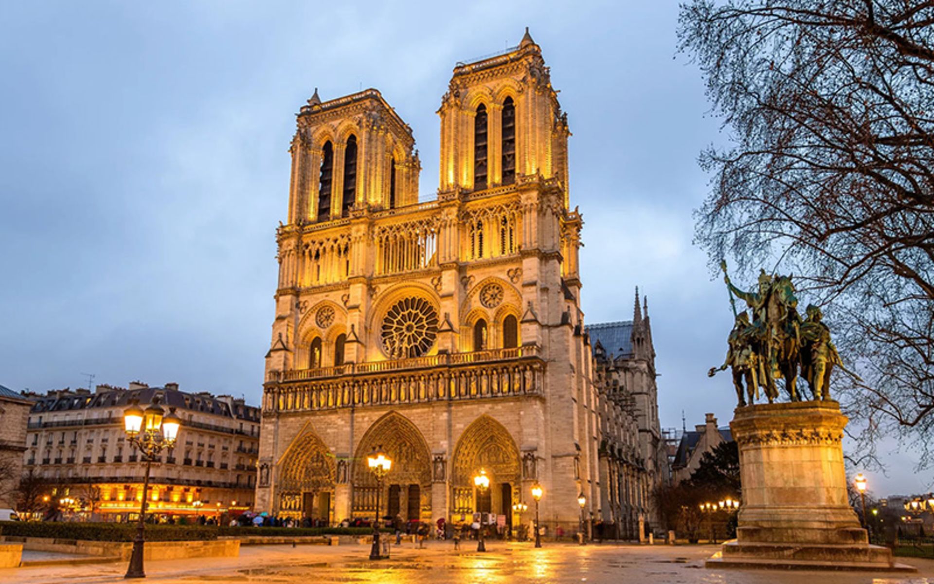 Notre Dame Church in Night Lighting