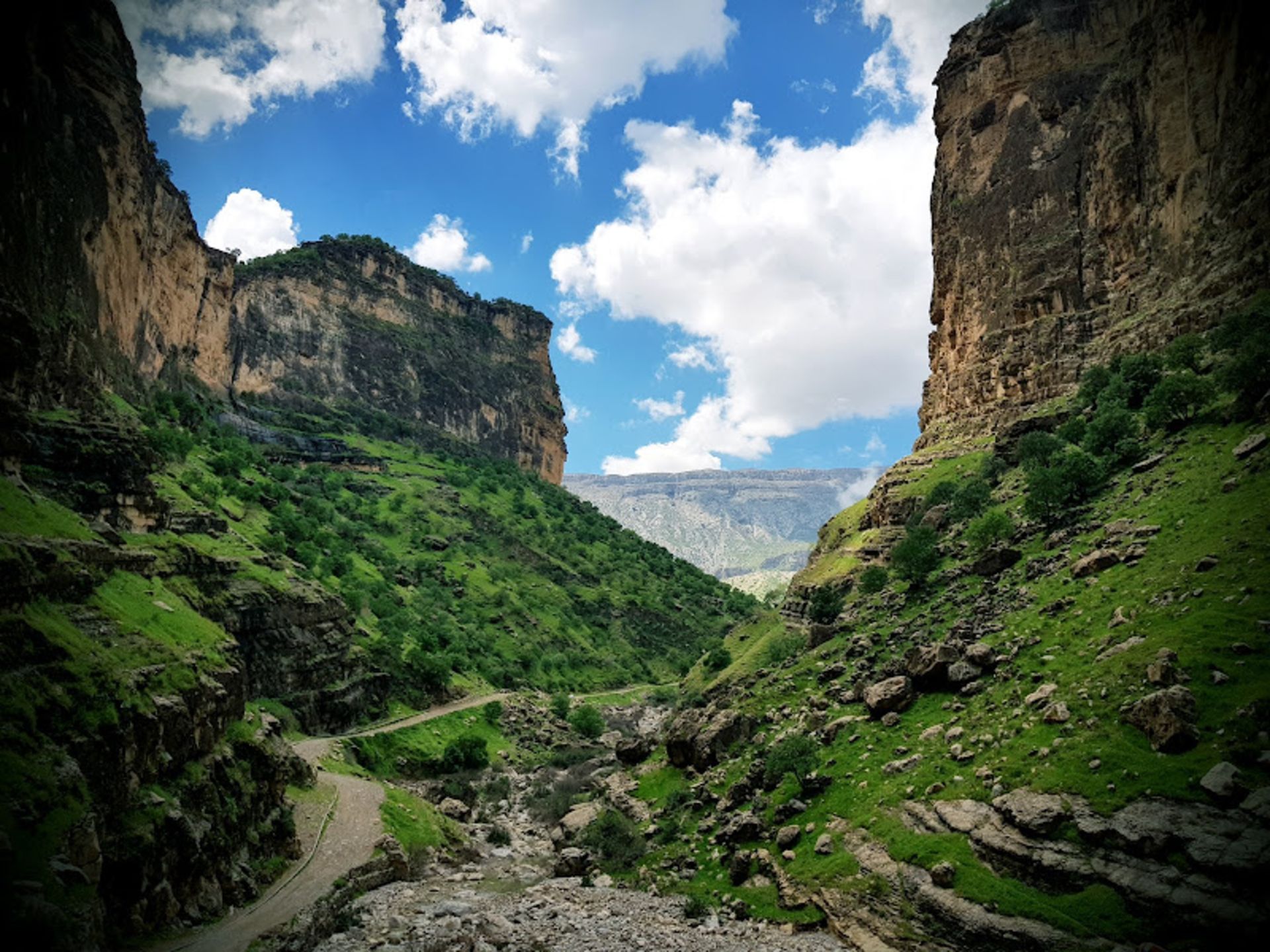 The lush nature of the Zangash Strait and the cloudy sky