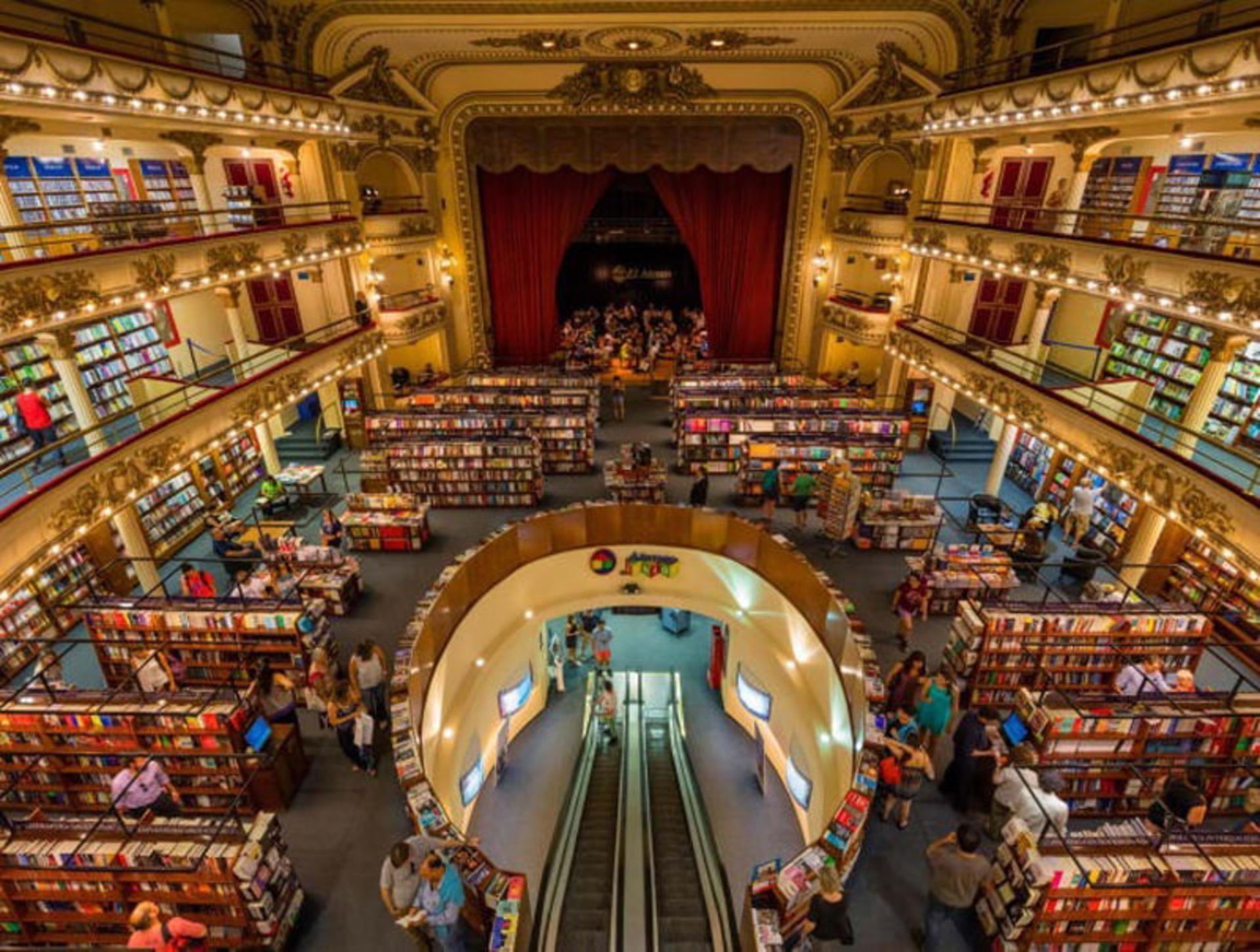 Luxurious interior architecture and theatrical space of El Atheno Grand SPANDD Bookstore, Argentina