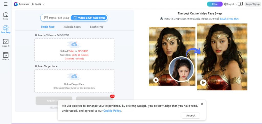 Remaker AI Online tool to change face