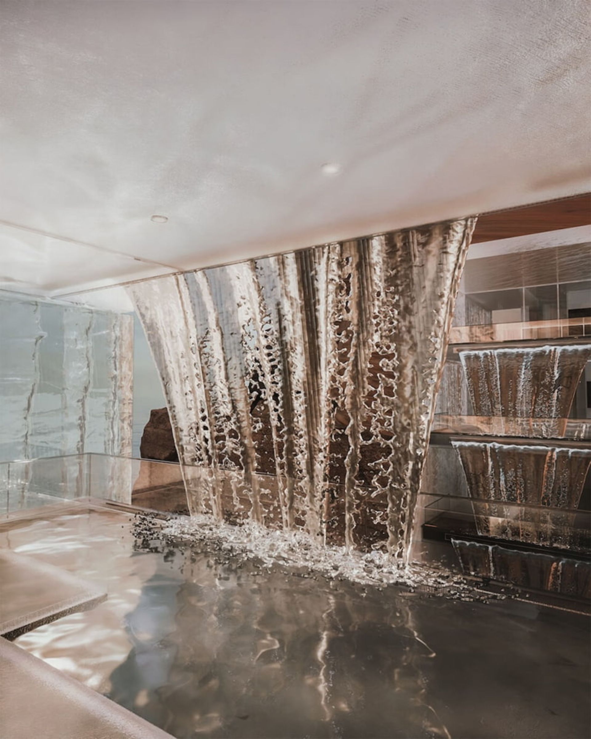 The interior and cascading curtain of the Naom Ice Cube 