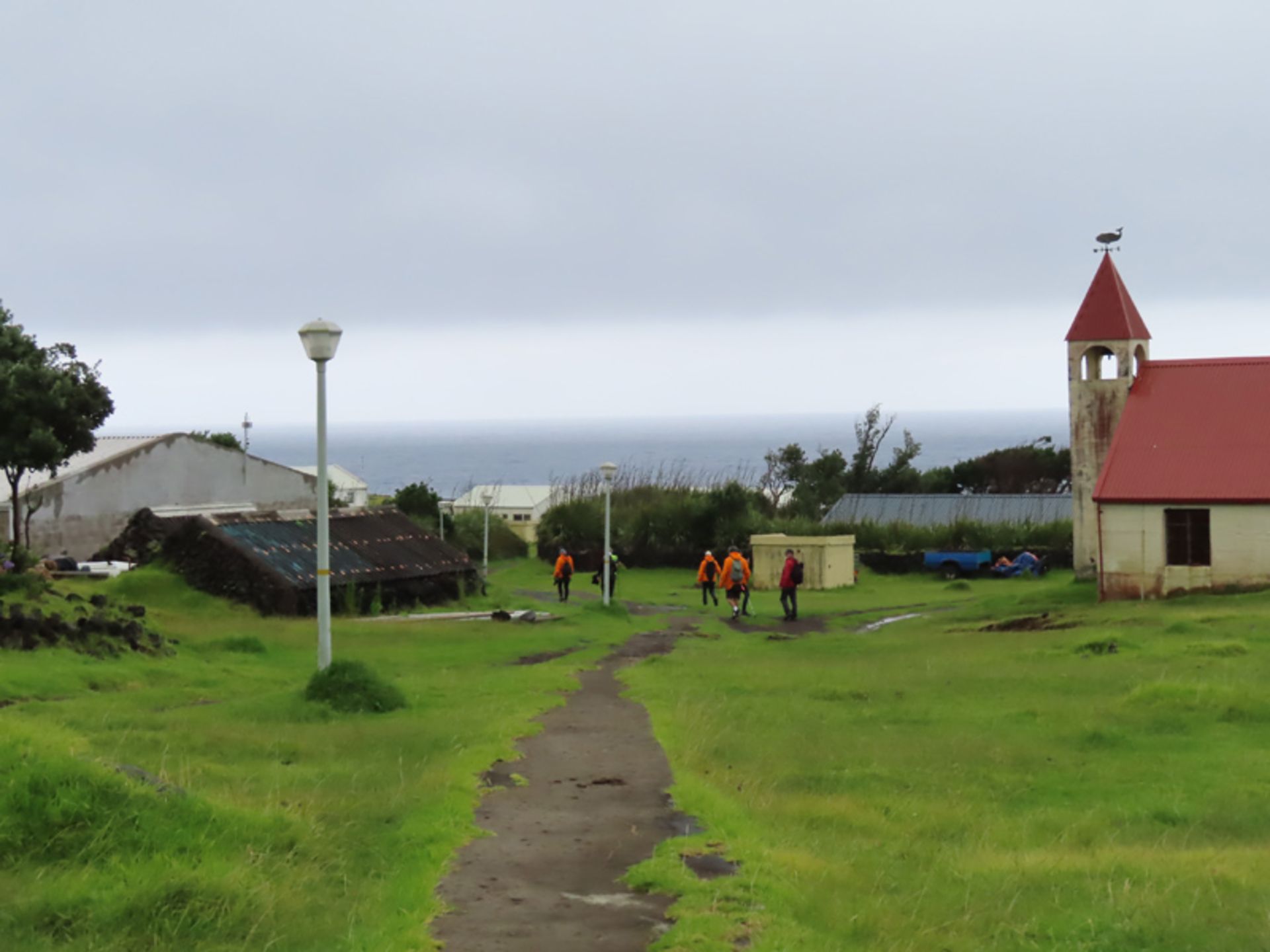 Red -roof church on the ocean on the island of triistan da Kuna 