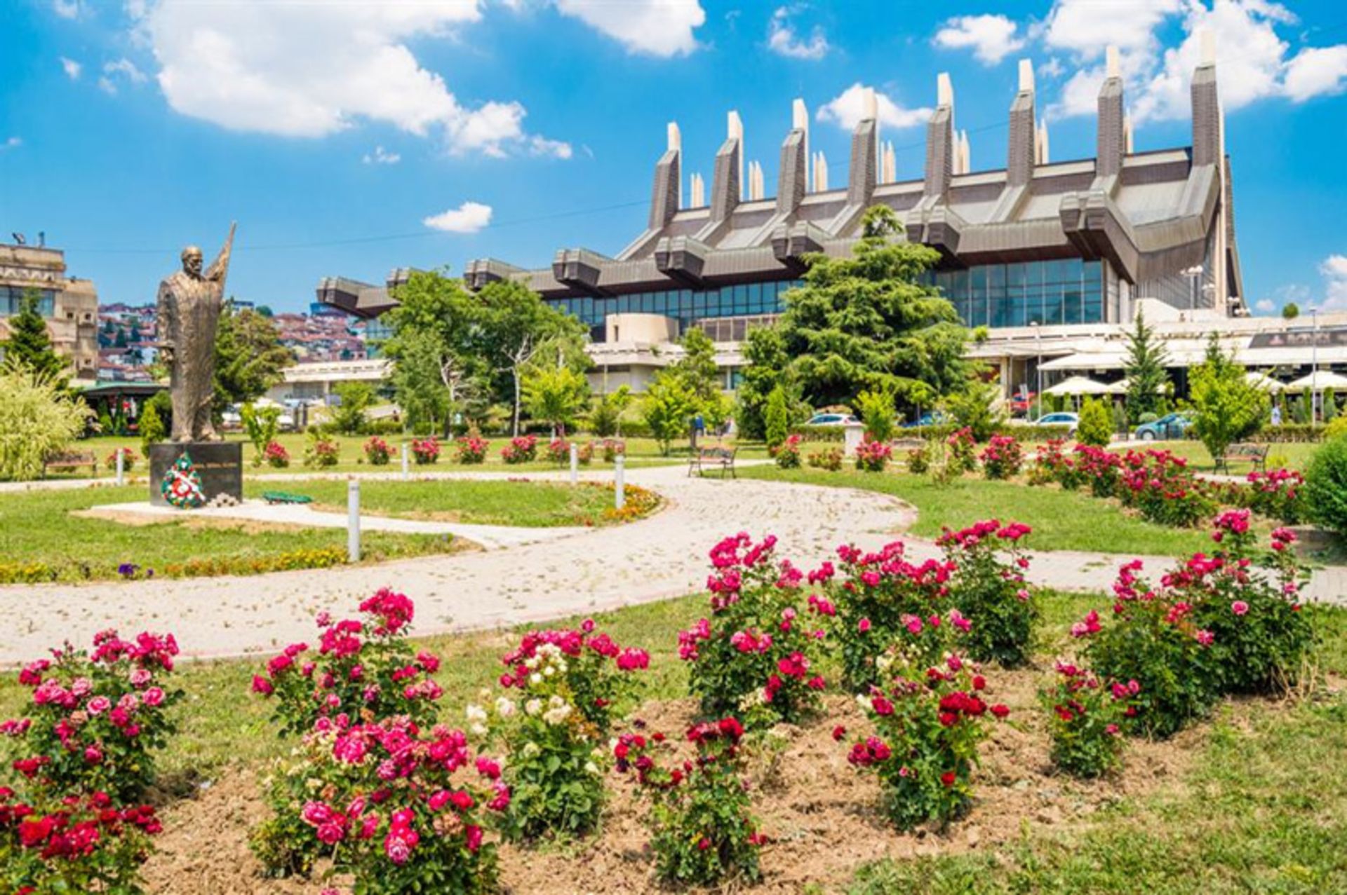 The green space in front of the office building in Kosovo