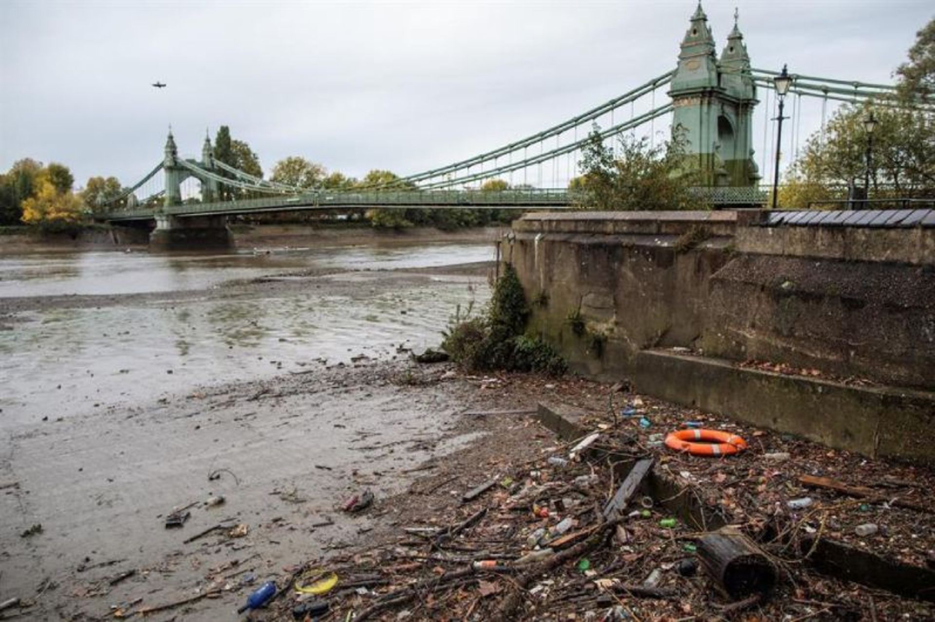 Waste on the Thames River in the UK
