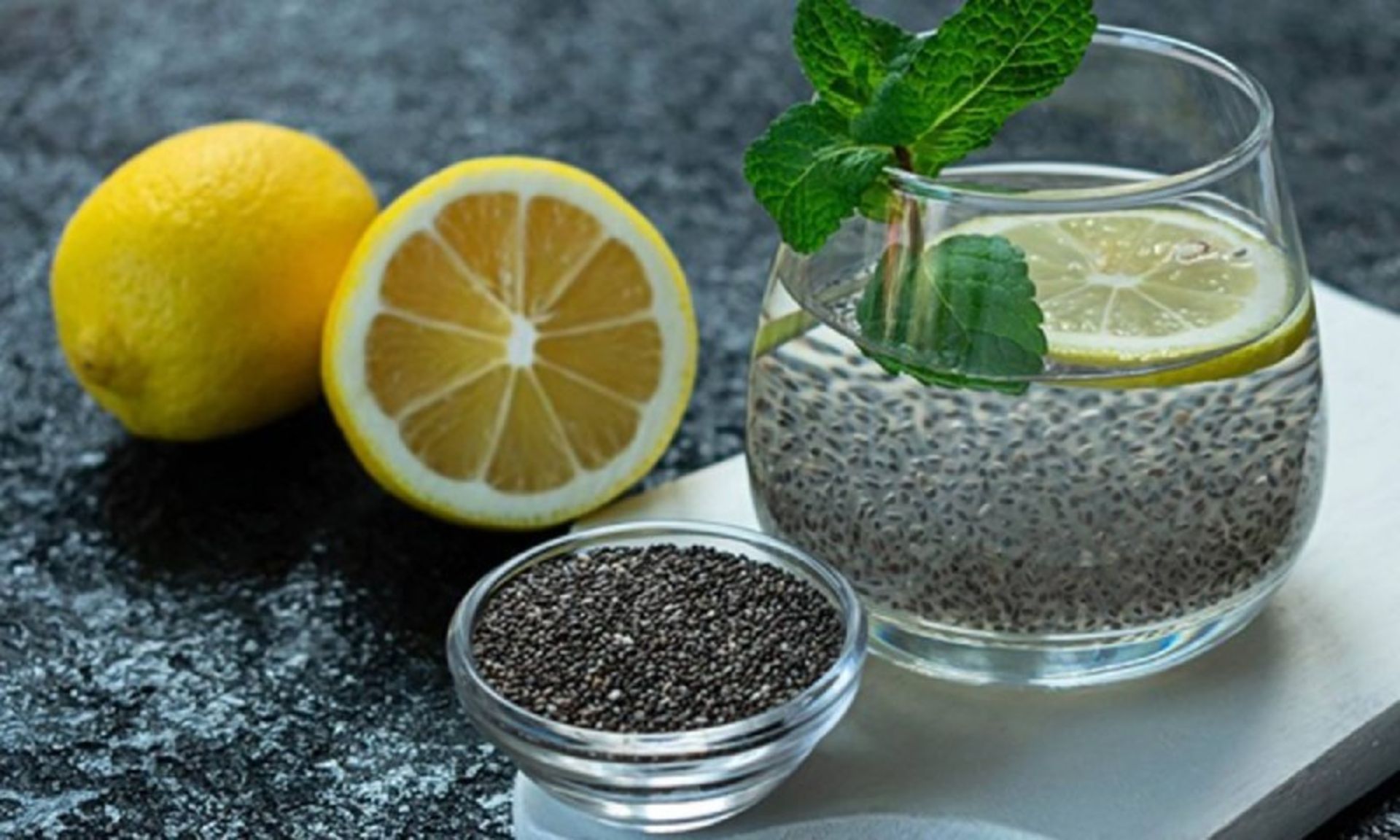 A glass of eggs with sour lemon and peppermint