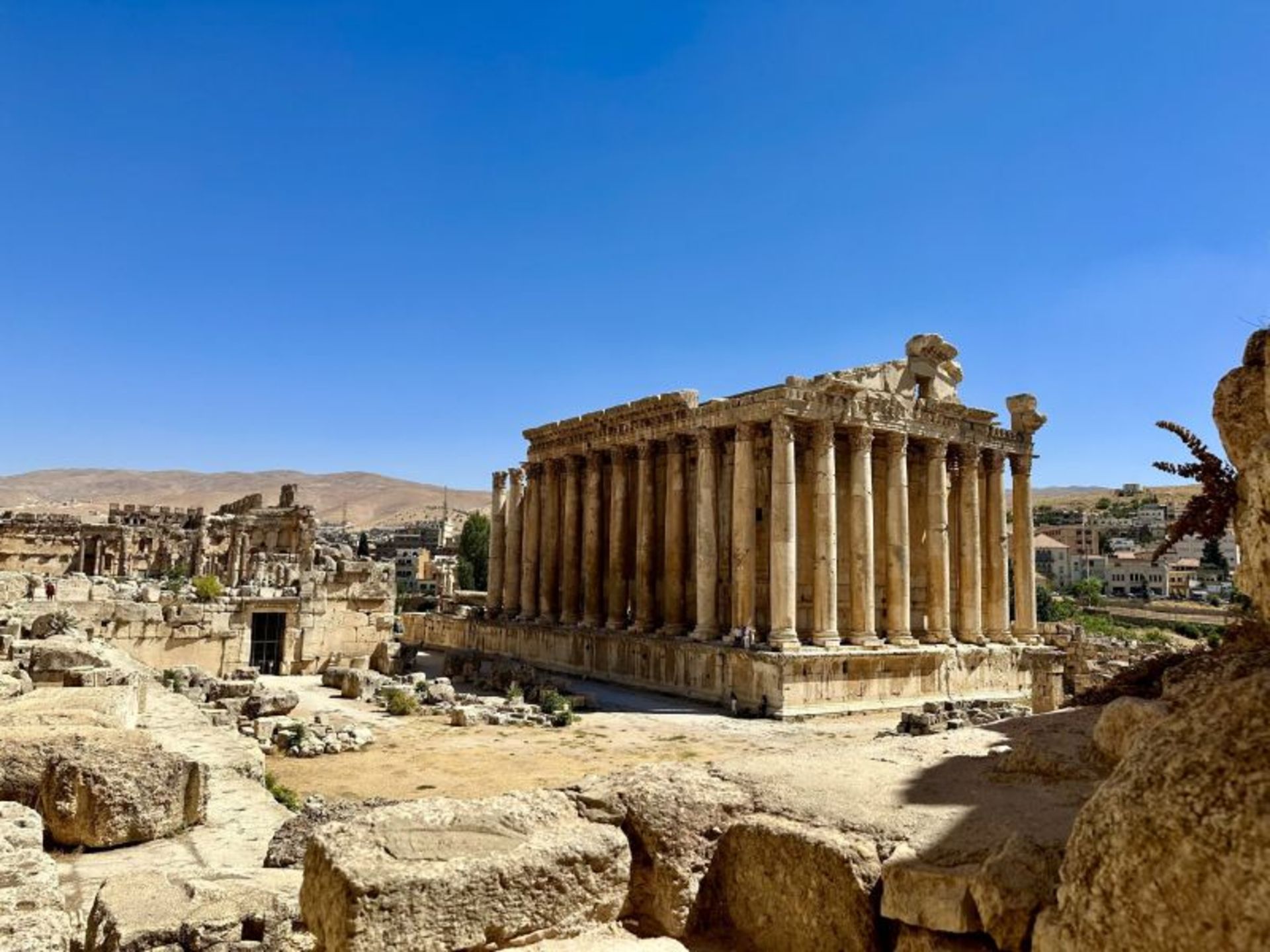 The ruins of the ancient city of Baalbek on sunny day