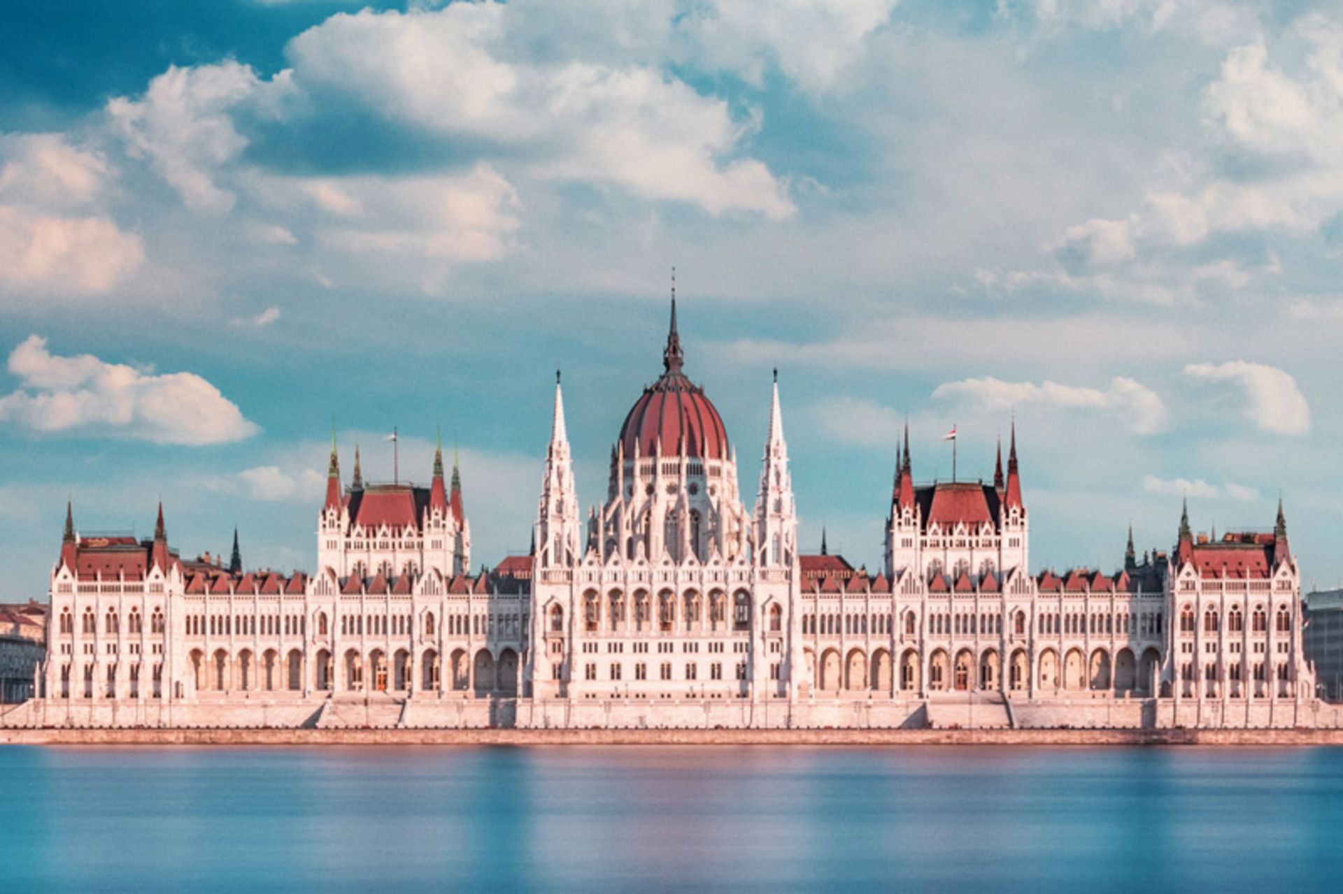 Lake in front of the Hungarian parliament building in Budapest