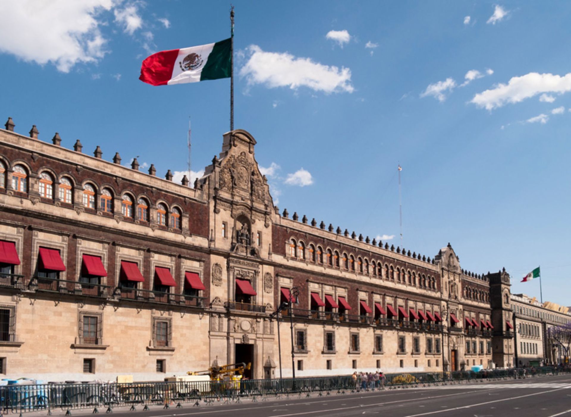Mexico flag over Mexican Parliament Palace