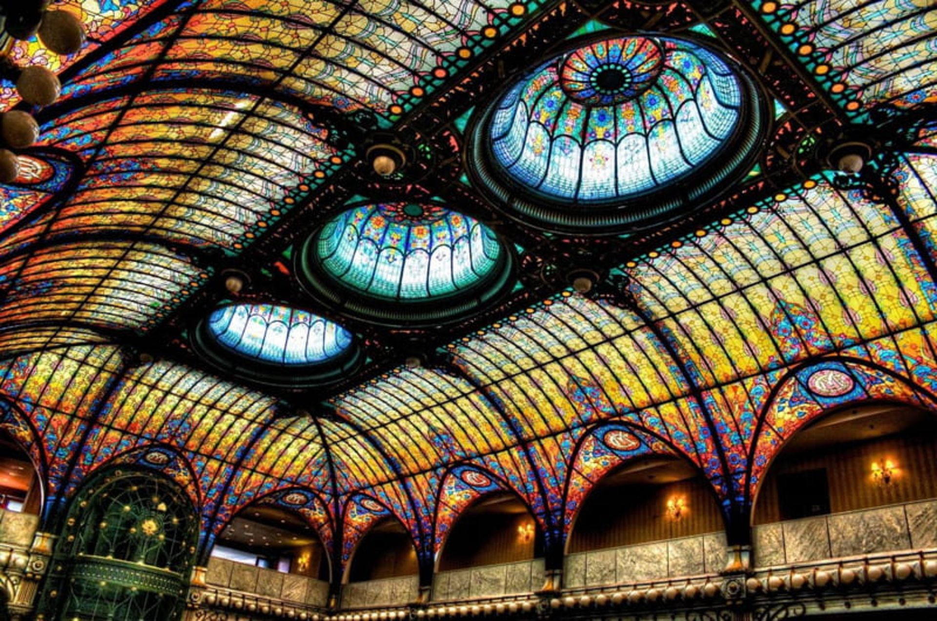 Colorful ceiling and walls with expensive colored glass of Syodad de Mexico in Mexico