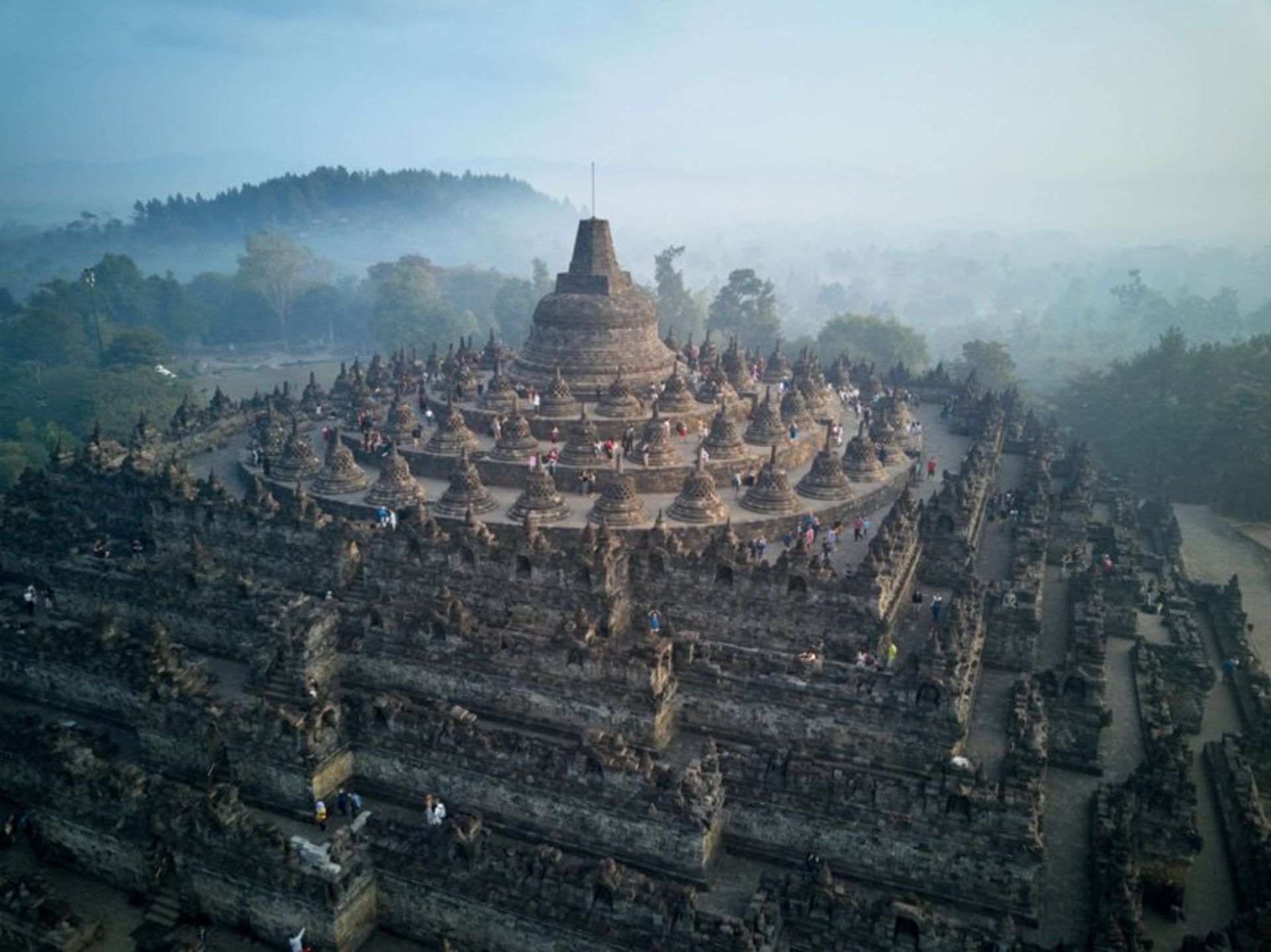 Borouudor Temple surrounded by fog