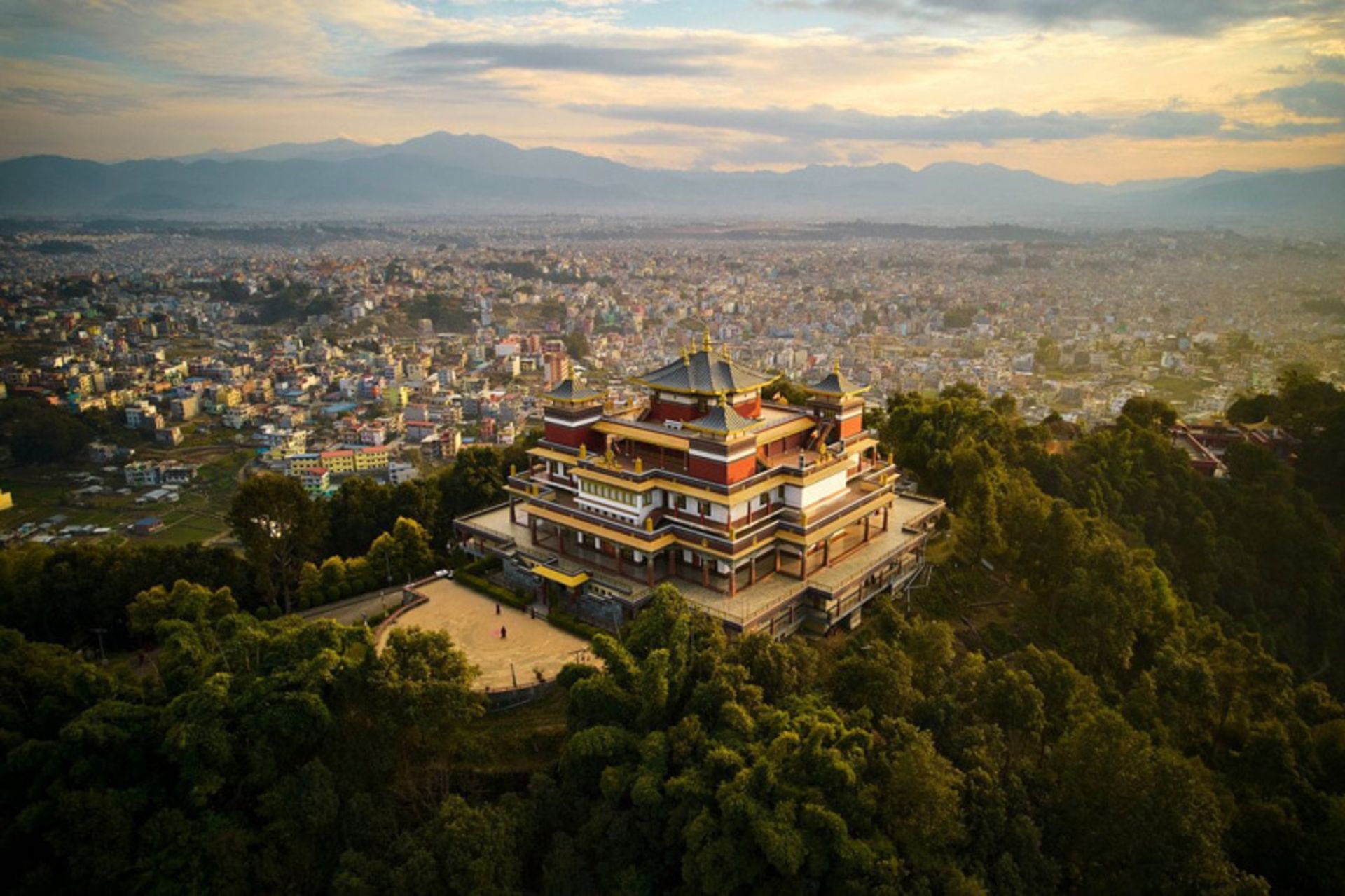 Aerial view of the monastery in Kathmando Nepal 