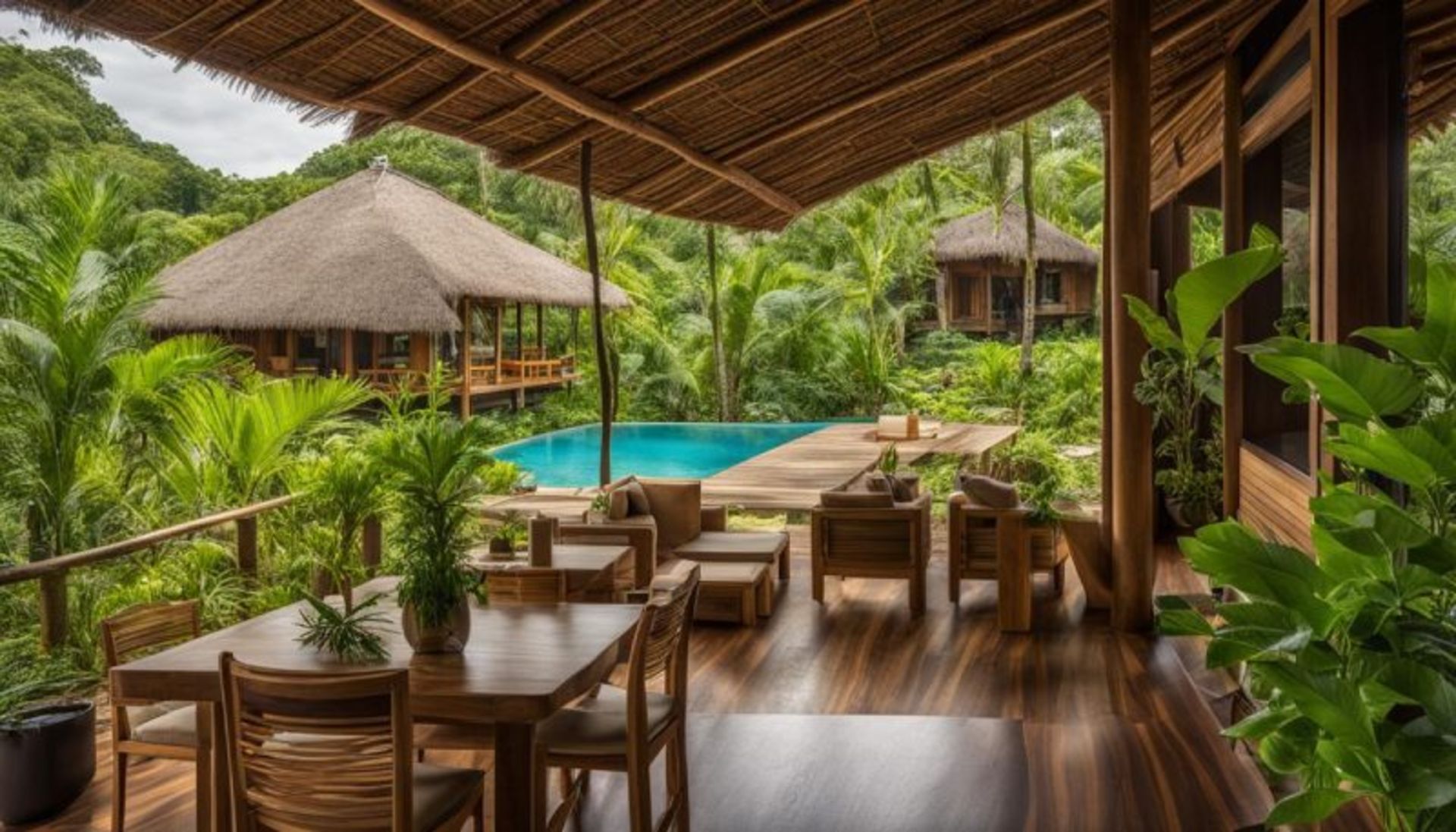 Green residence surrounded by plants and trees 
