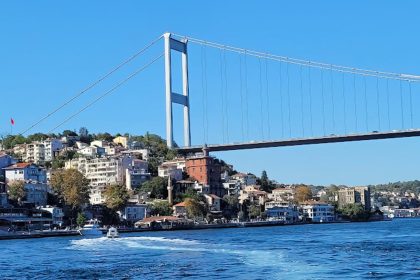 Bosphorus Gorge with bridge and houses beside it