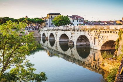 Tiberius Bridge in Remini, Italy over the river