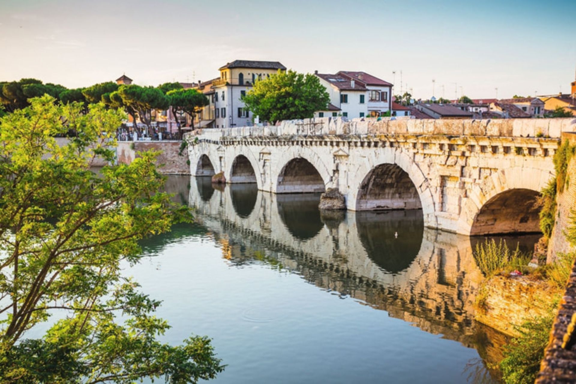 Tiberius Bridge in Remini, Italy over the river