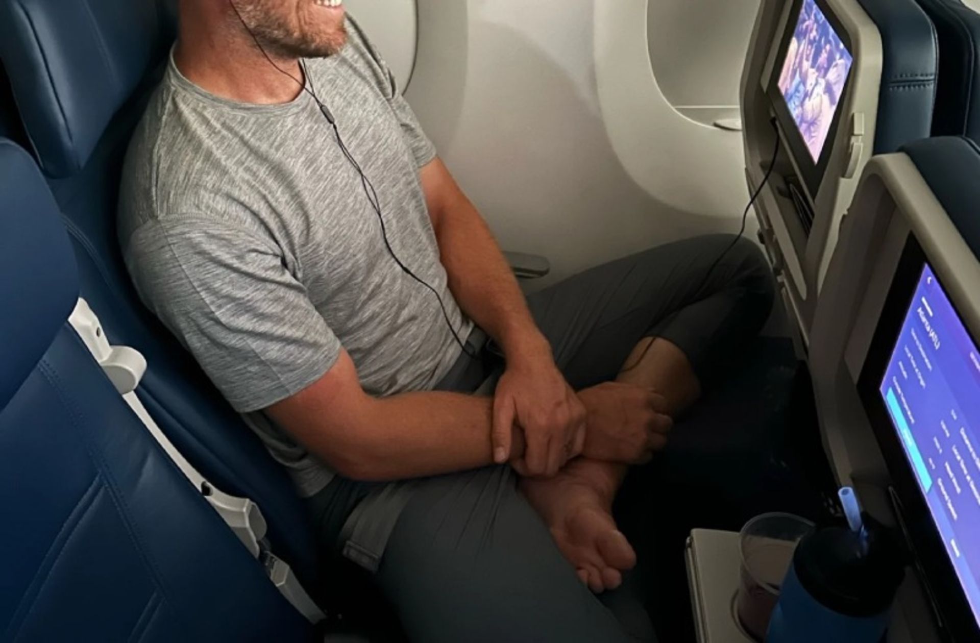 Watching the movie on the air trip