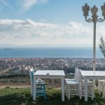 Restaurant's table and chair with the scenery of the city of Takradagh and the Bosphorus Strait