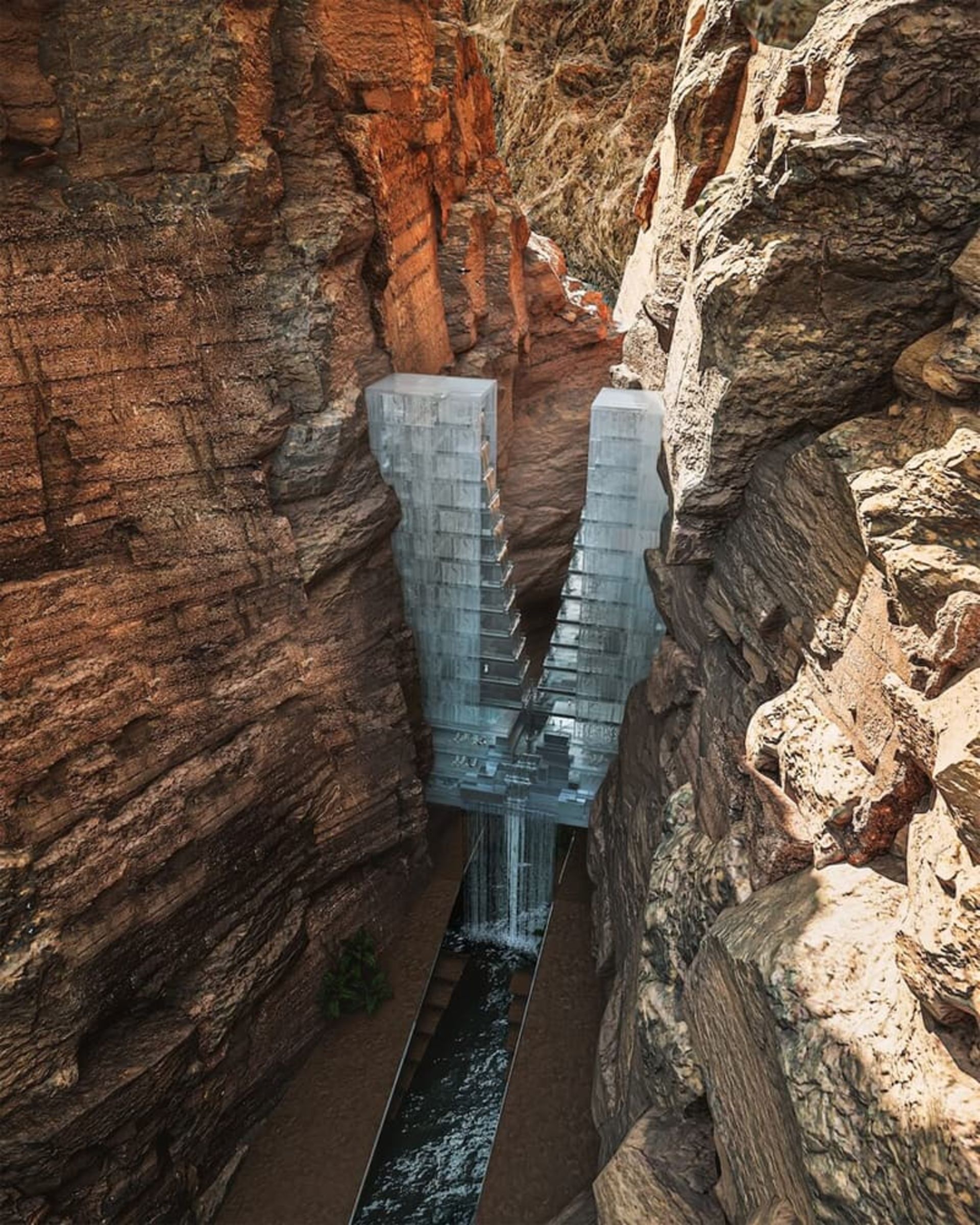 Ice Cube Hotel between Saudi Granite Rocks