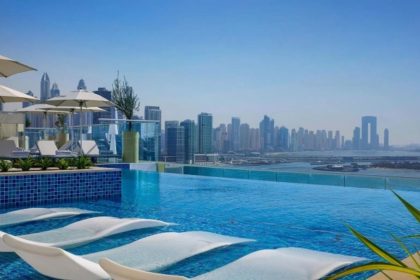 Pool beds, canopies and landscapes in the Roof Top Pool Dubai Dubai Hotel Dubai Collection