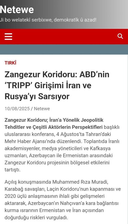 Reflection of Mehr International Summit on Zangar Corridor in Foreign Media