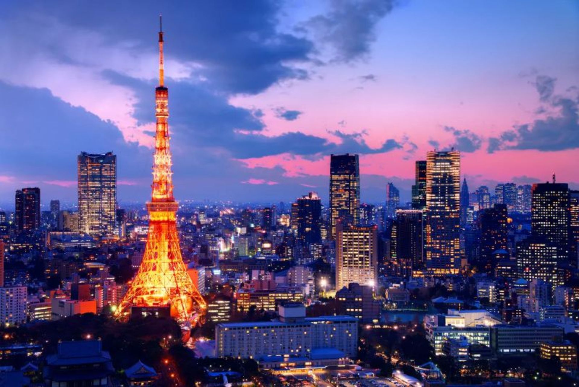 Tokyo Tower with lighting at night
