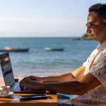 Digital Faces Working in the Beach Cafe