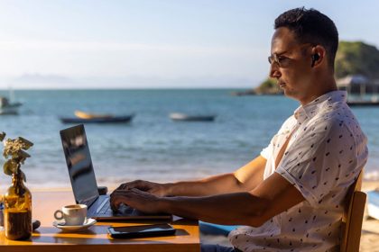 Digital Faces Working in the Beach Cafe