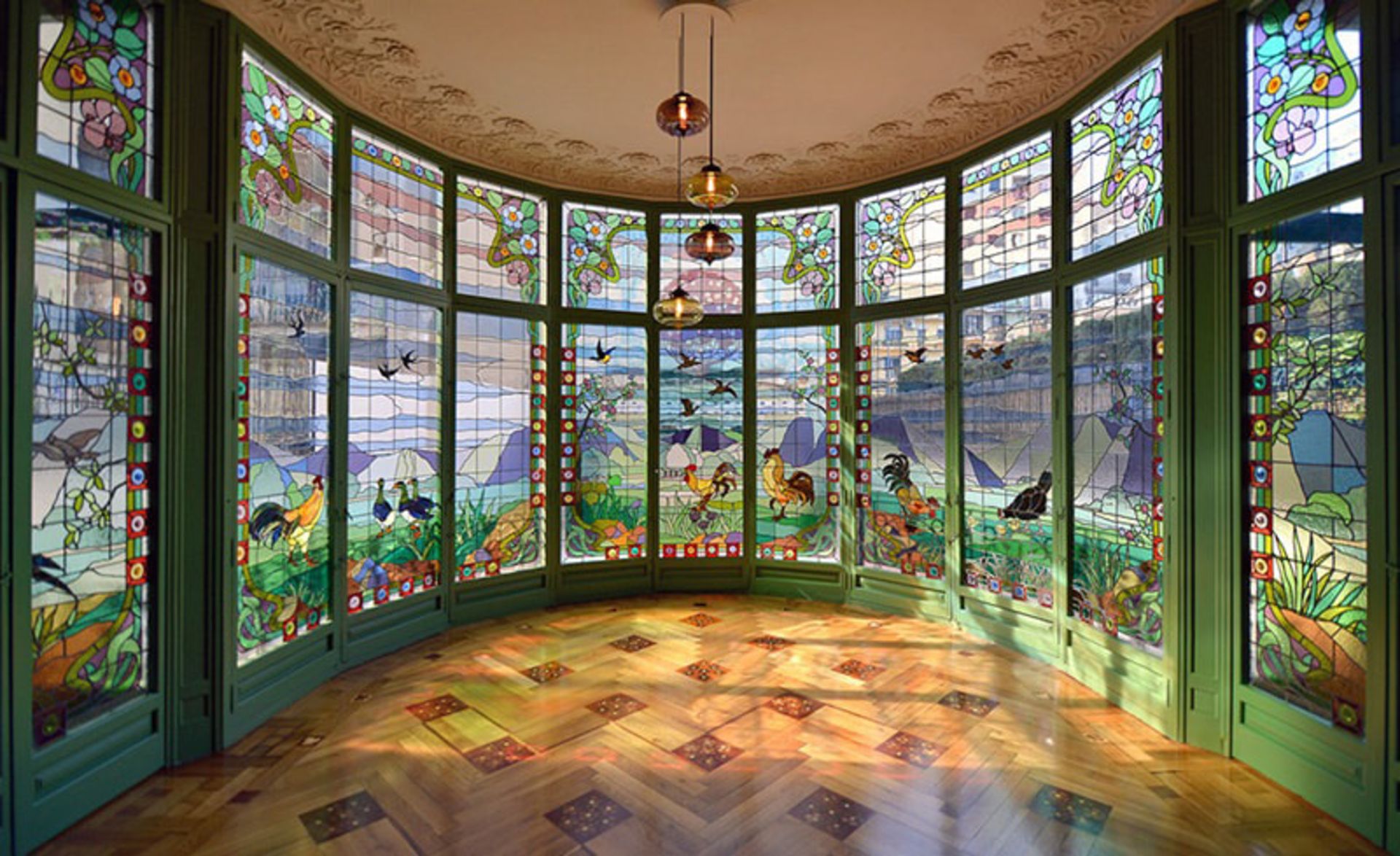 Colored and painted windows Casa Leo Morra in Spain