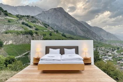Minimal Room of the Nal Stern Hotel in the Swiss Mountain