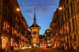 Bern clock tower at night