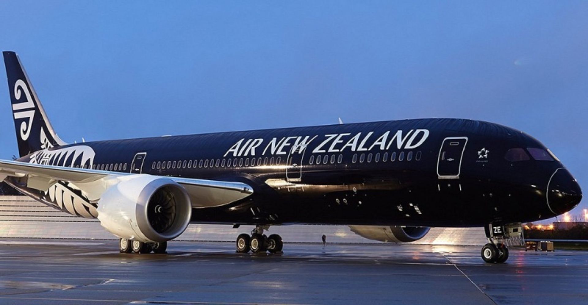 Air New Zealand's black plane in the runway
