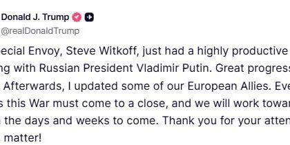 Trump: Putin's and Witcaf's meeting was very constructive