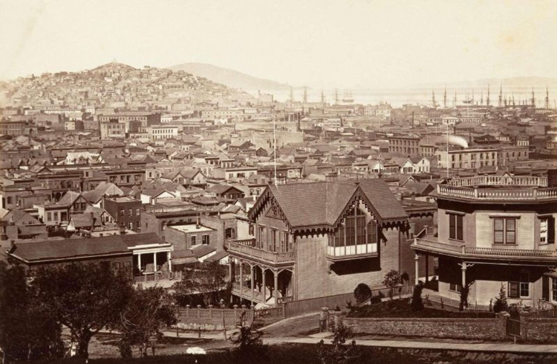 Old image of houses and factories in San Francisco