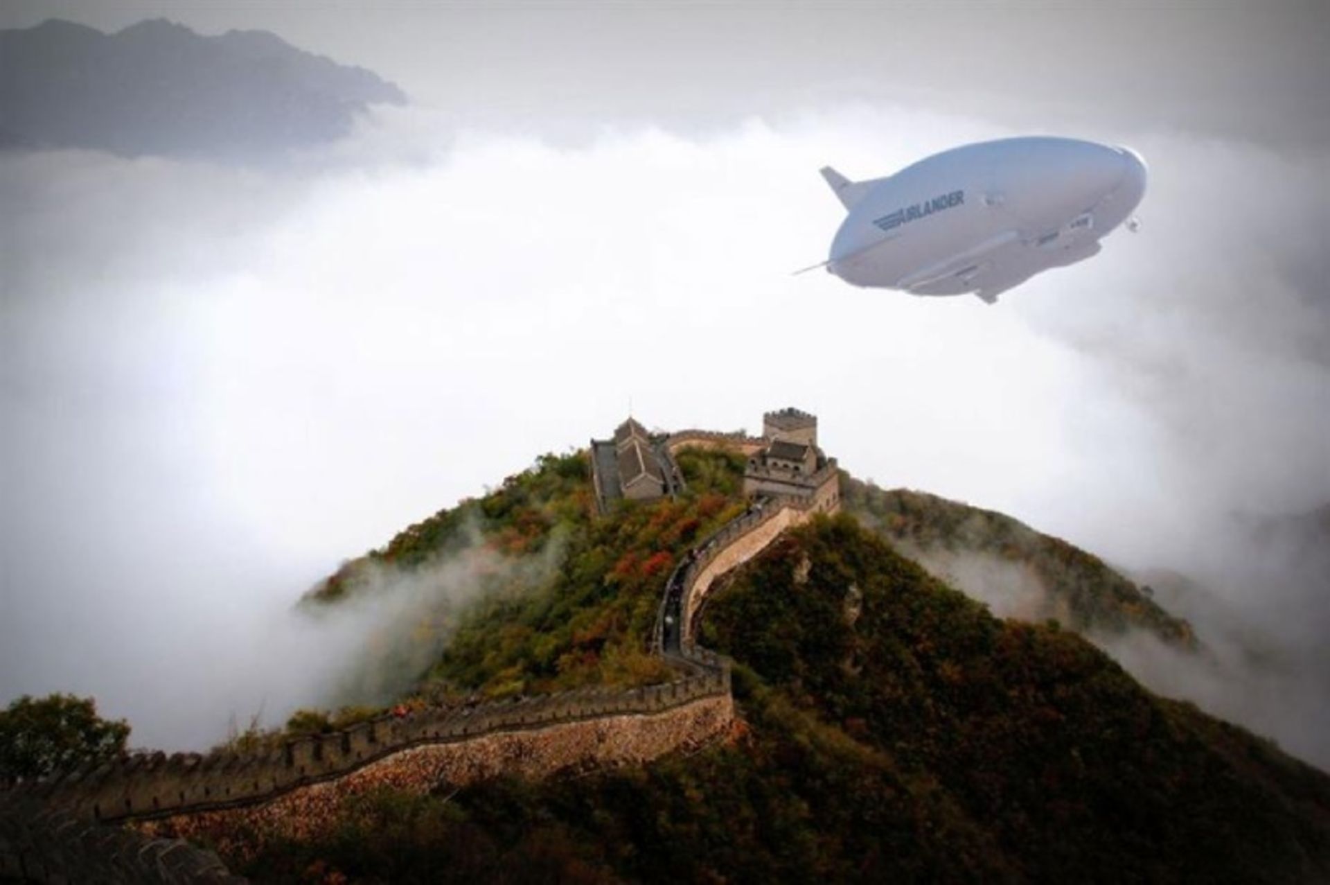 Air Ship Fly on the China Wall