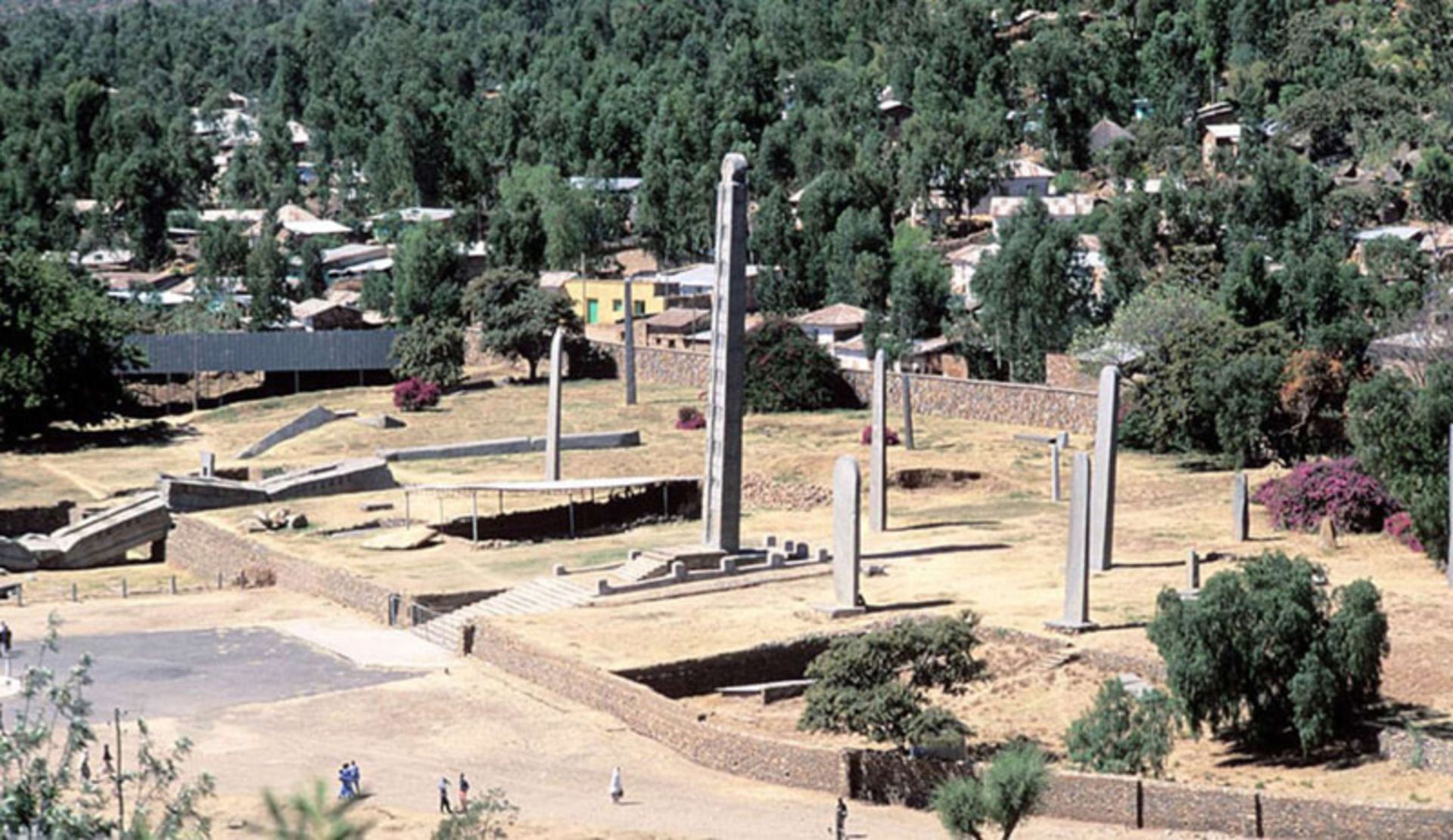Ethiopia tall and ancient stone columns in the axom