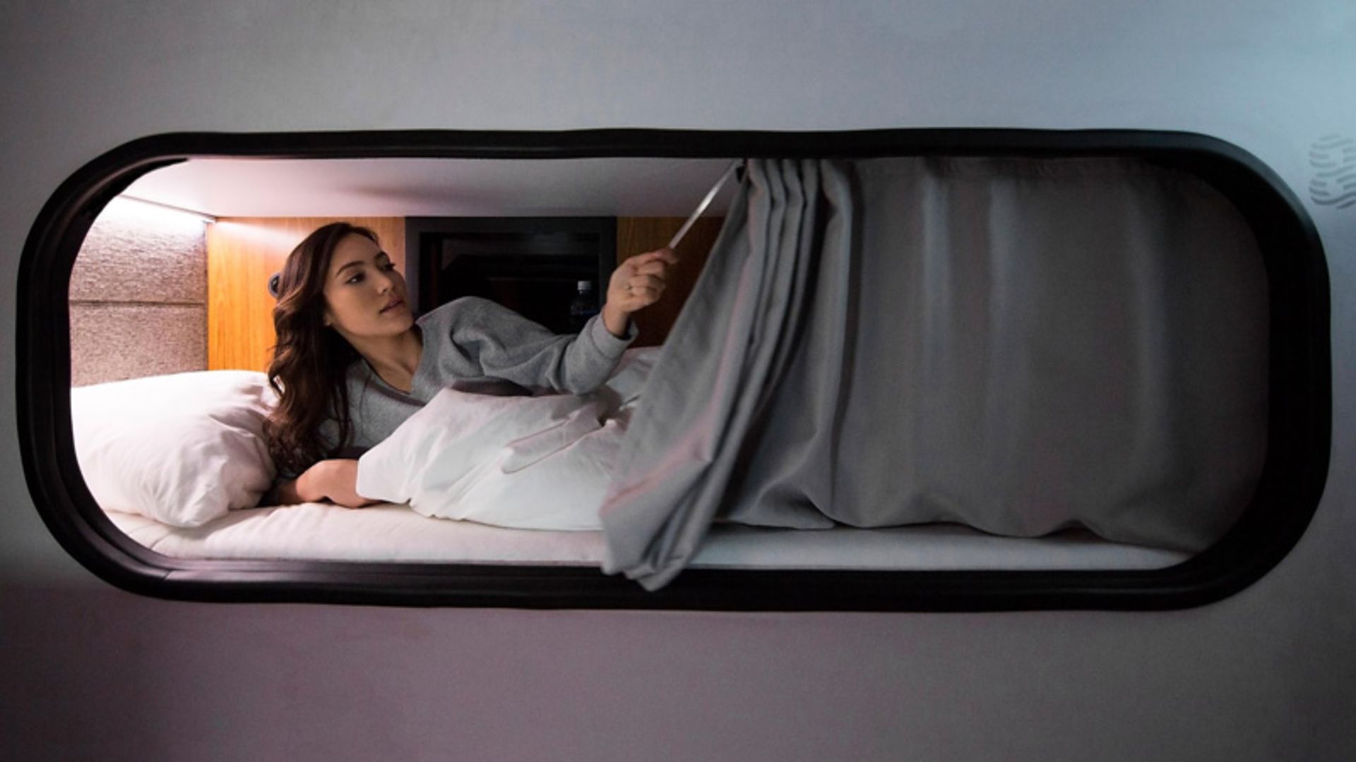 Sleeping passenger in the cabin of the bus hotel