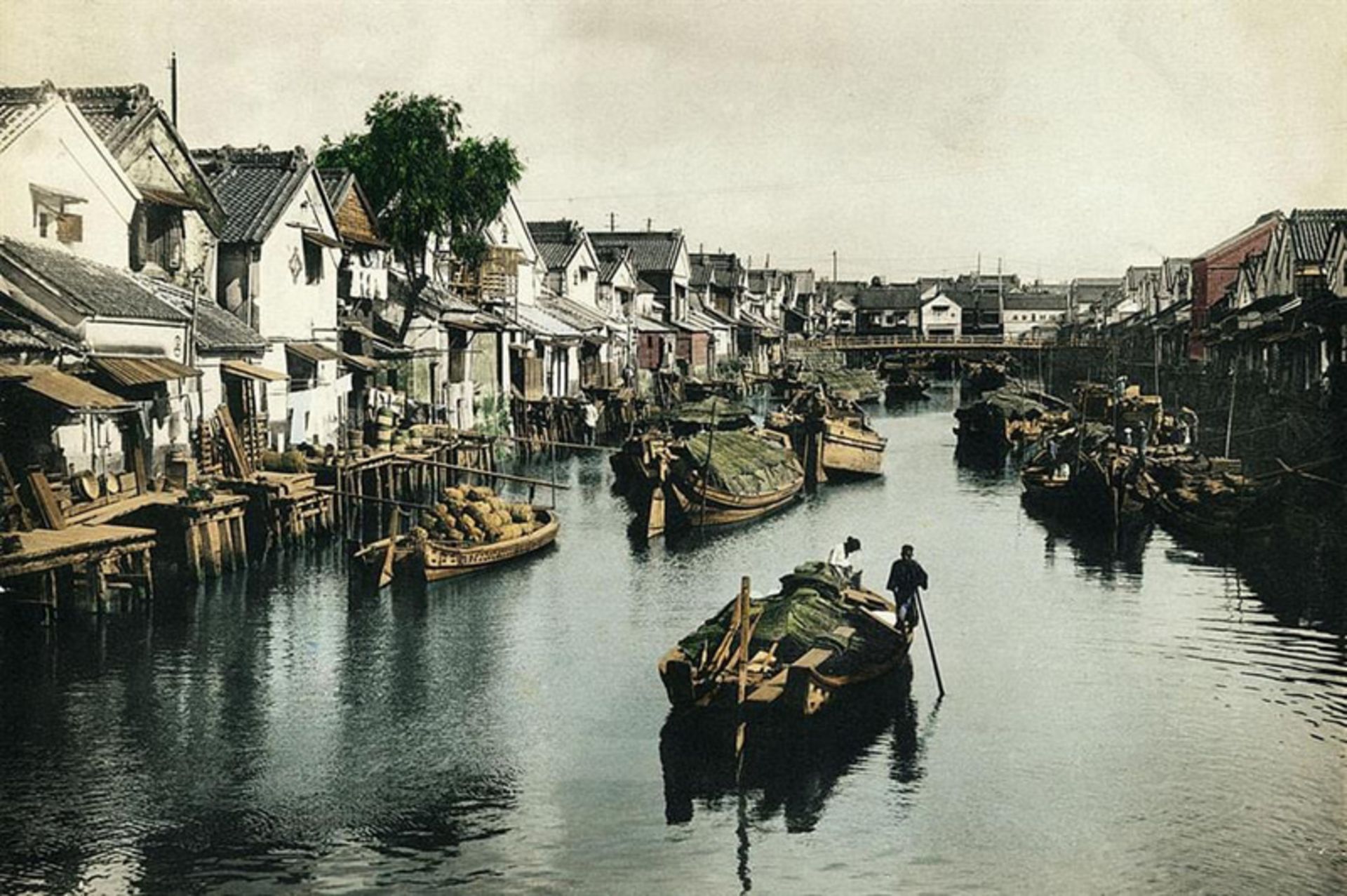 Old photo of fishing boats in Tokyo