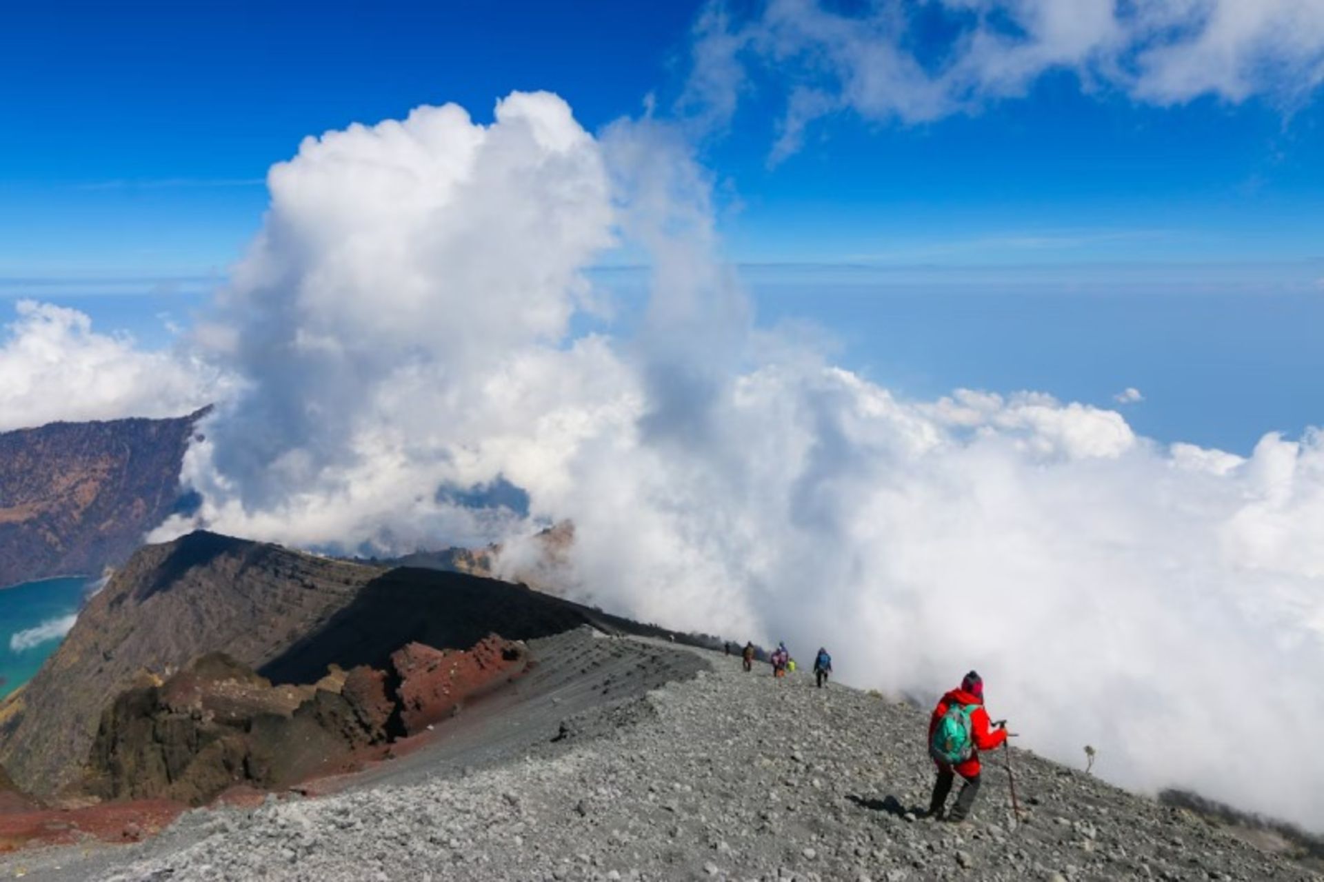 Climbers over the Rinjani Mountain 