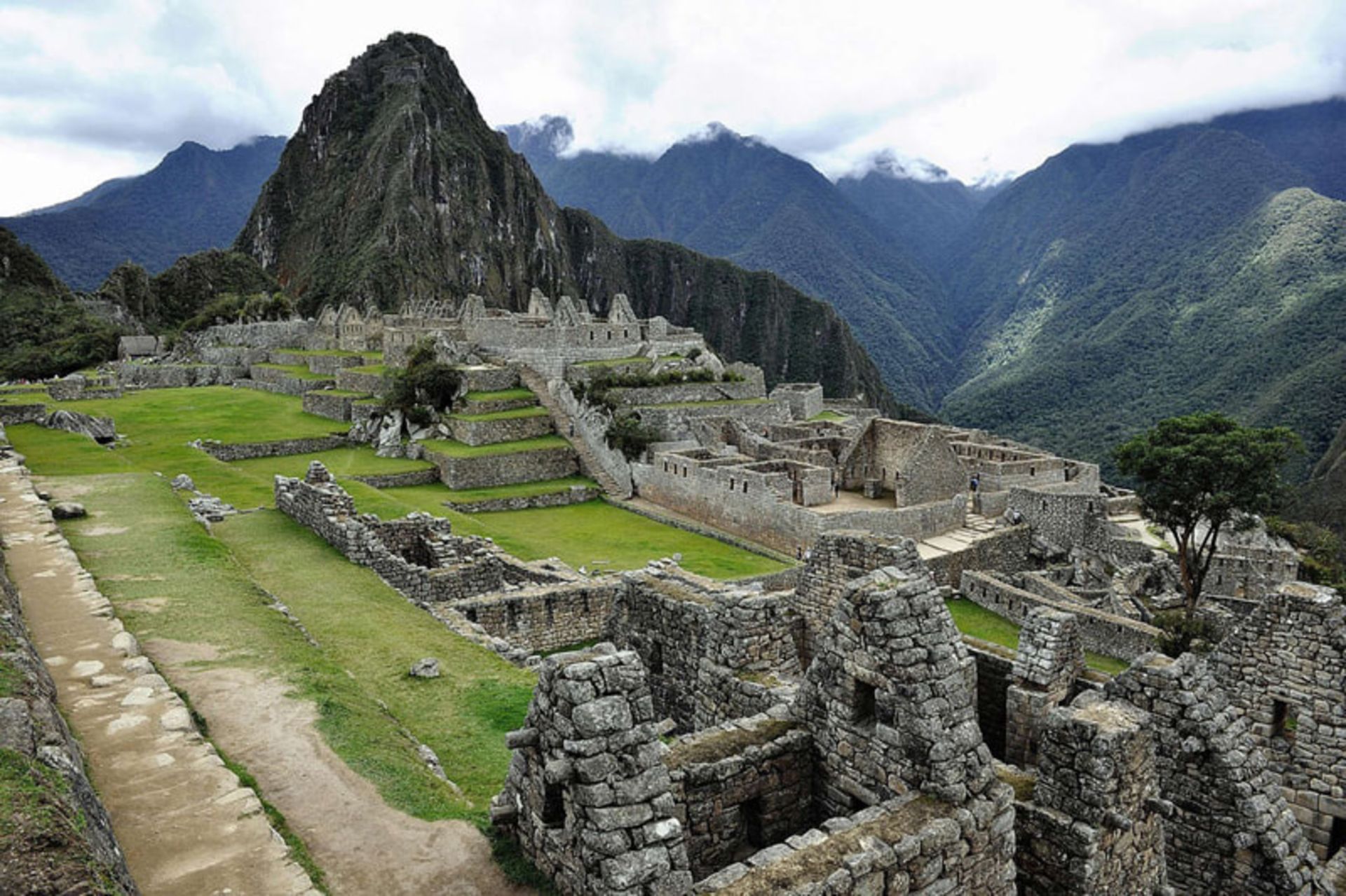 Stone rock ruins and staircases in the ancient city of Machopicho 