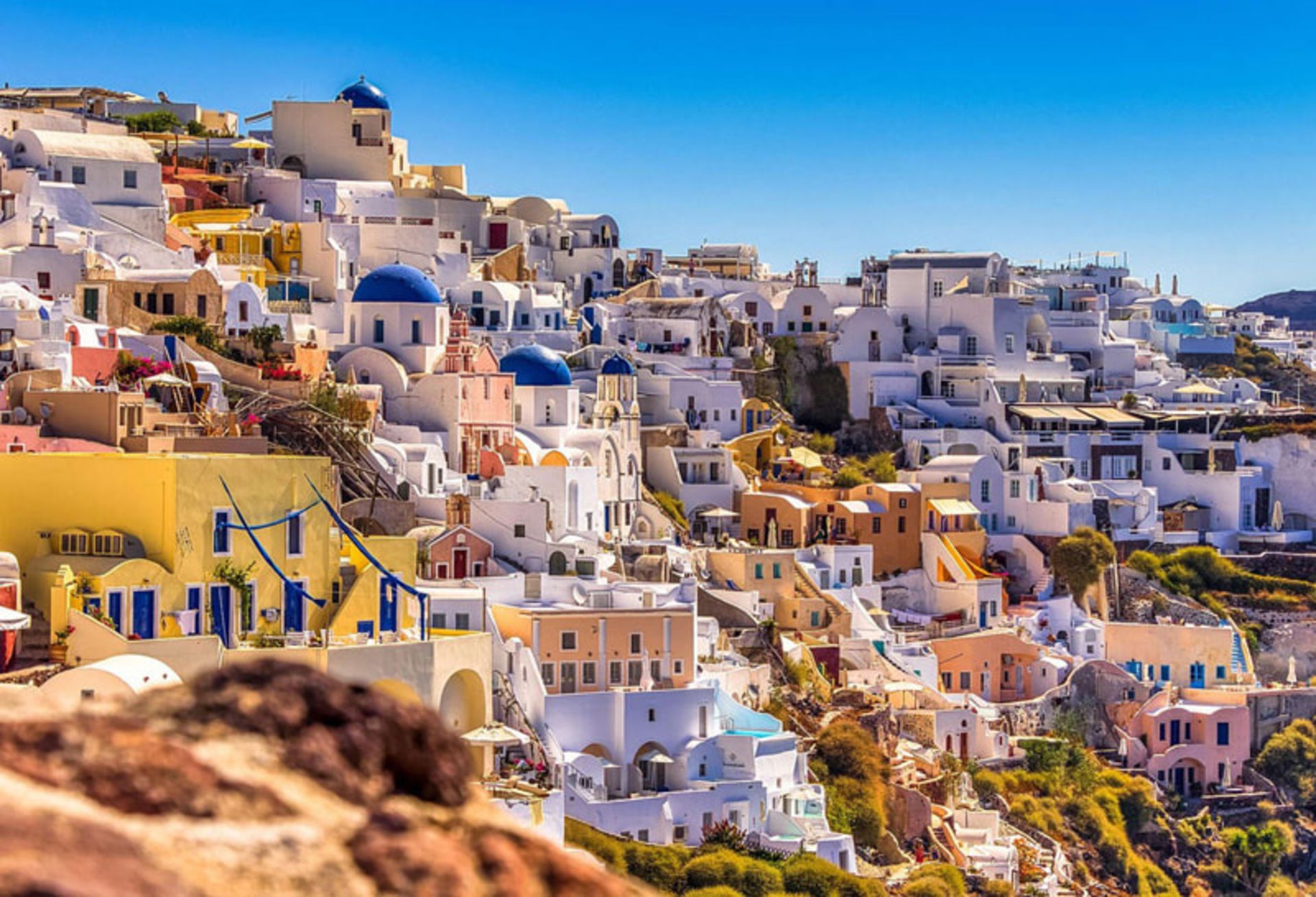 Vision of Santorini city with blue domes